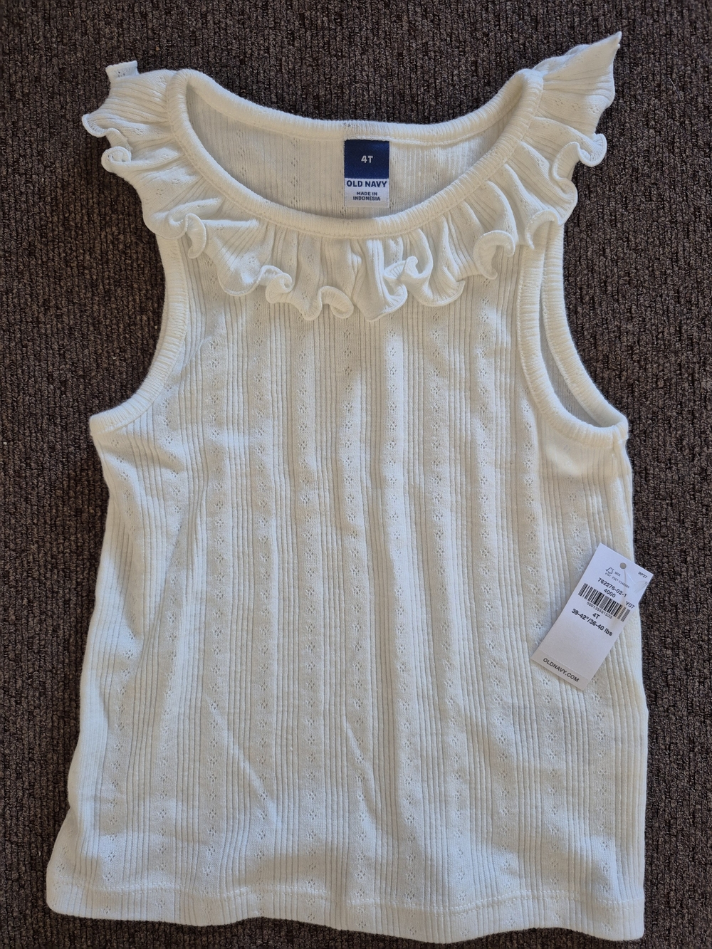 Old Navy Cream Ruffle Neck Tank - Girls